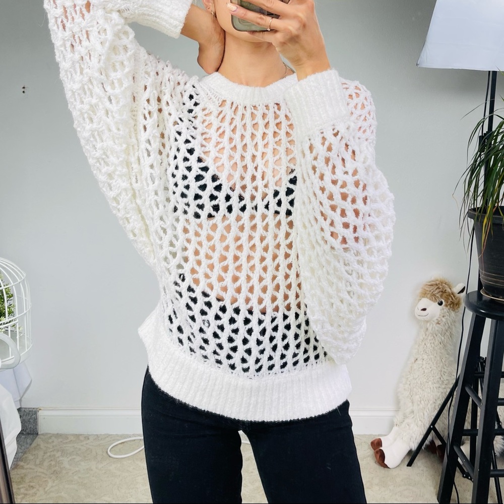 IRO OVERSIZED SWEATER WHITE MESH HOLES STYLISH COTTON WOOL ALPACA stylish trend